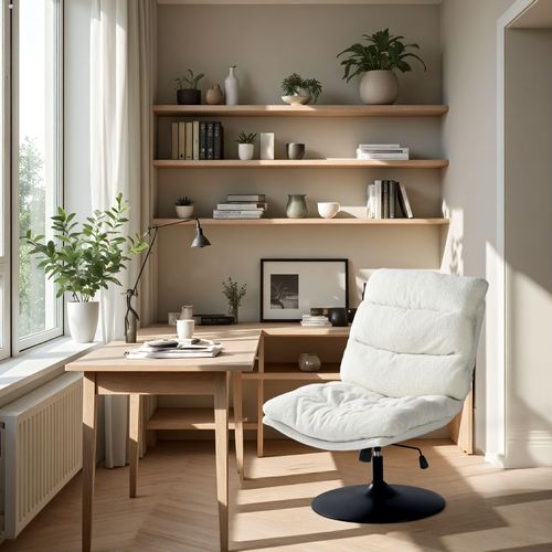 Fauteuil Ergonomique Pivotant Hauteur Réglable En Bouclette Blanc