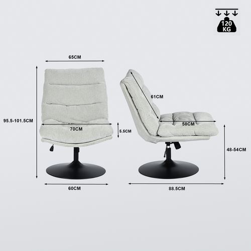 Fauteuil Ergonomique Pivotant Hauteur Réglable En Tissu Chenille Gris