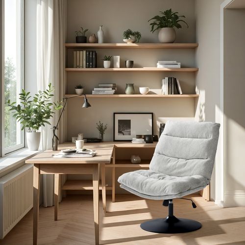 Fauteuil Ergonomique Pivotant Hauteur Réglable En Tissu Chenille Gris