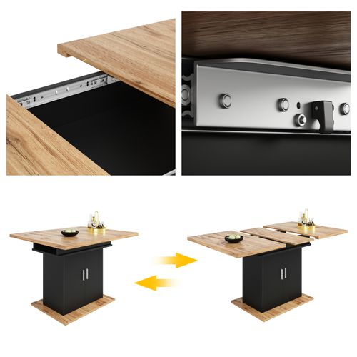 Table Salle à Manger Extensible Avec Rangement, 6–8 Personnes, 140x70x76cm, Chêne Et Noir