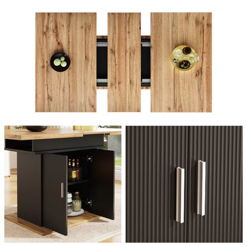 Table Salle à Manger Extensible Avec Rangement, 6–8 Personnes, 140x70x76cm, Chêne Et Noir