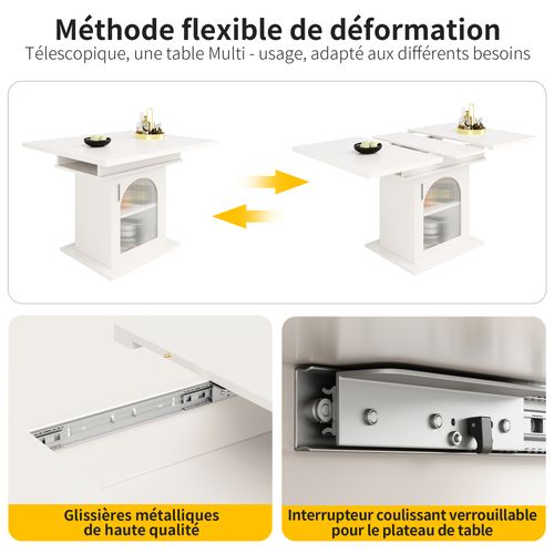 Table Salle à Manger Extensible Avec Rangement, 6–8 Personnes, 140x70x76cm, Blanc