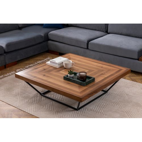 Table Basse En Bois "cora" - 100 X 100 X 32 Cm - Noyer