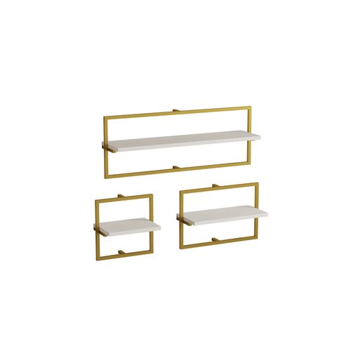 Étagère Murale En Bois "yeso" - 80 X 20 X 30 Cm - Blanc, Or