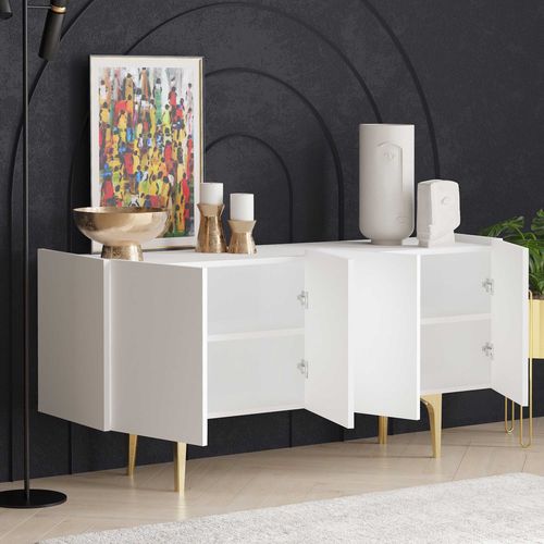 Albina Buffet - 100 % Mélamine - Blanc, Doré