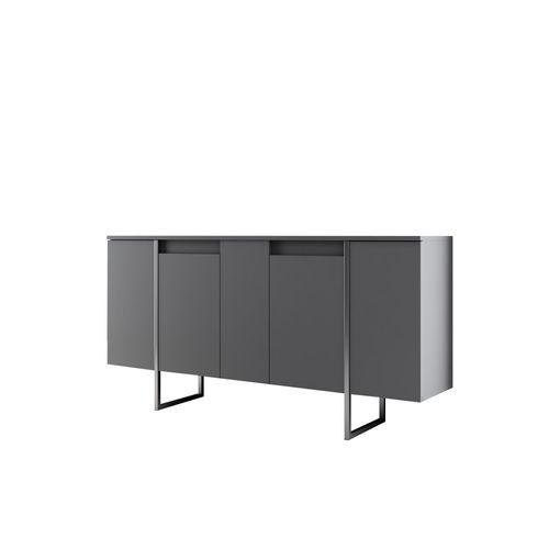 Buffet Moderne 4 Portes Sibylle L160cm Bois Anthracite Et Métal Argent