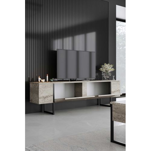 Luxe Meuble TV - 100 % Mélamine - Travertin, Noir