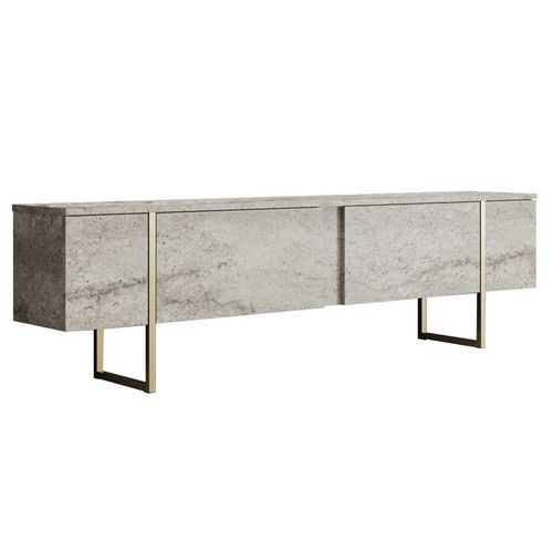 Luxe Meuble TV - 100 % Mélamine - Travertin, Or