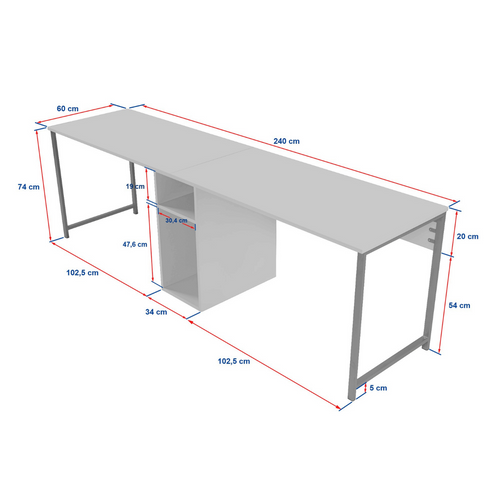 Bureau Double Moderne Hanvel L240cm Bois Naturel Et Métal Noir