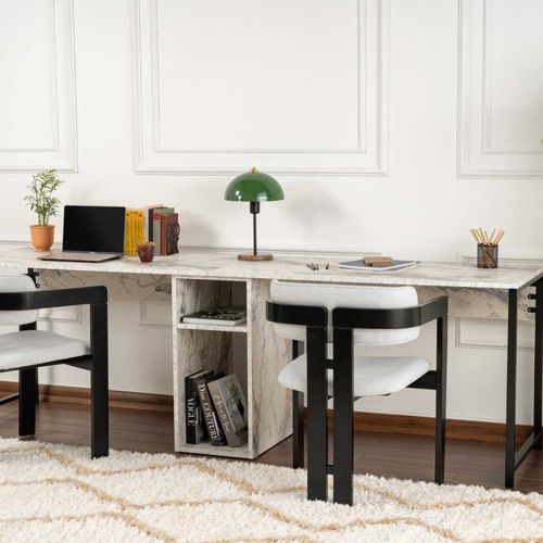 Bureau 2 Places En Aggloméré Twin Beige Freesia, Noir