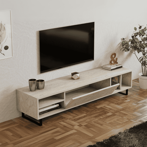 Meuble TV En Bois "safir" - 160 X 40 X 35 Cm - Travertin