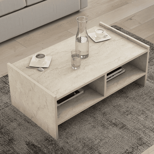 Table Basse 2 Niches Ouvertes Décor Travertin L90 Cm