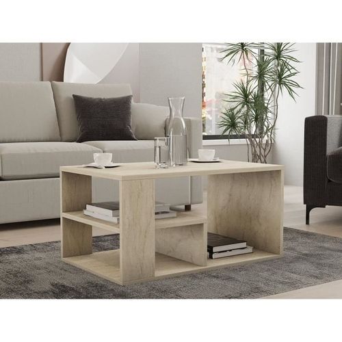 Table Basse - Eros - Rectangulaire - Travertin - 80 X 50 X 40 Cm