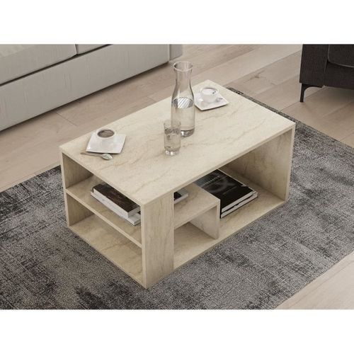 Table Basse - Eros - Rectangulaire - Travertin - 80 X 50 X 40 Cm