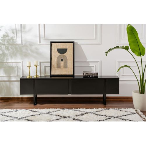 Meuble TV Moderne 2 Portes Basculantes Domenica L180cm Noir