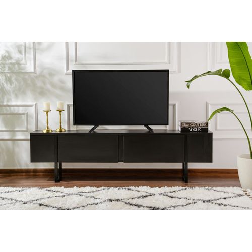 Meuble TV Moderne 2 Portes Basculantes Domenica L180cm Noir