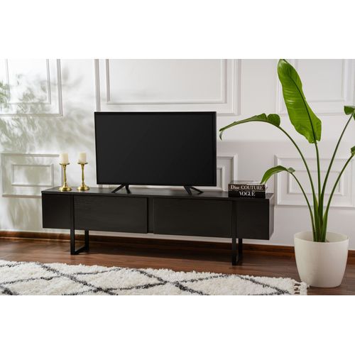 Meuble TV Moderne 2 Portes Basculantes Domenica L180cm Noir