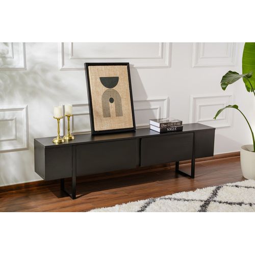 Meuble TV Moderne 2 Portes Basculantes Domenica L180cm Noir