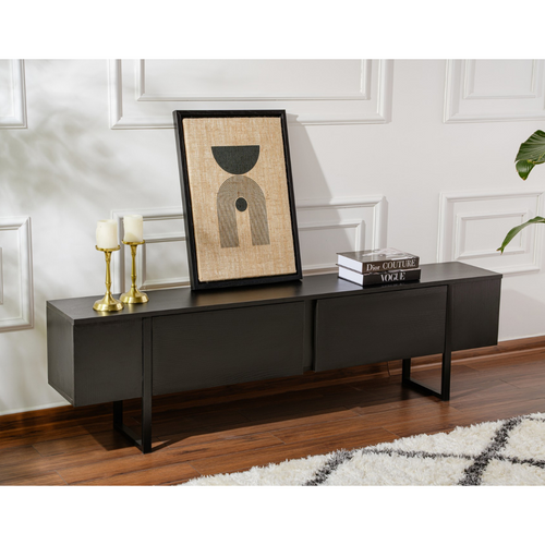 Meuble TV Moderne 2 Portes Basculantes Domenica L180cm Noir