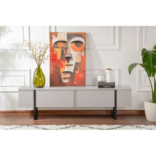 Meuble TV Moderne 2 Portes Basculantes Domenica L180cm Gris Et Noir