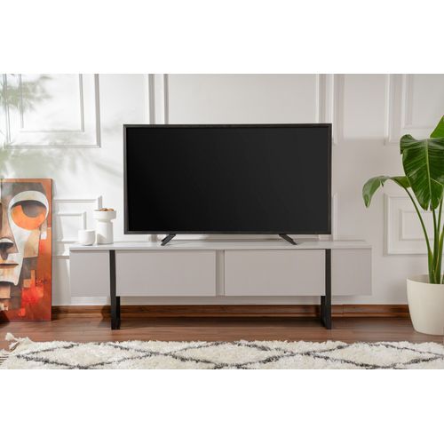 Meuble TV Moderne 2 Portes Basculantes Domenica L180cm Gris Et Noir