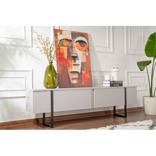 Meuble TV Moderne 2 Portes Basculantes Domenica L180cm Gris Et Noir