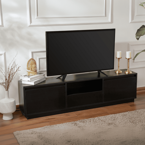 Meuble TV Moderne 3 Portes Basculantes Diazon L160cm Noir