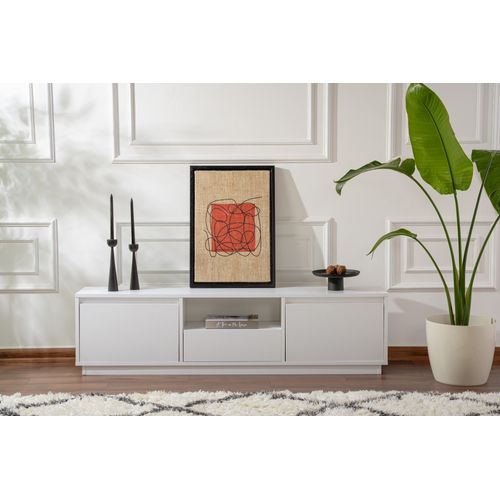 Meuble TV Moderne 3 Portes Basculantes Diazon L160cm Blanc