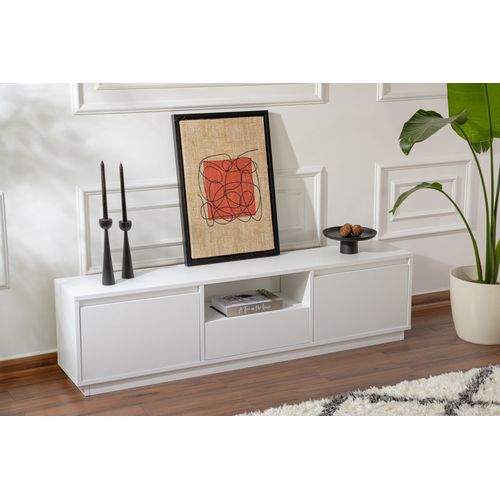 Meuble TV Moderne 3 Portes Basculantes Diazon L160cm Blanc