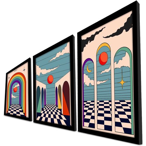 Ensemble De 3 Tableaux Décoratifs Arc En Ciel