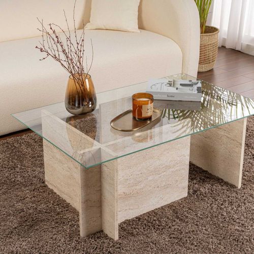 Table Basse En Verre Et Aggloméré Vetrino Travertine
