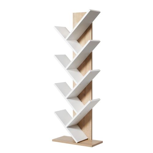 Bibliothèque En Bois "tuval 066" - 46 X 22 X 129 Cm - Chêne, Blanc