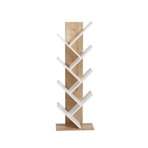 Bibliothèque En Bois "tuval 066" - 46 X 22 X 129 Cm - Chêne, Blanc