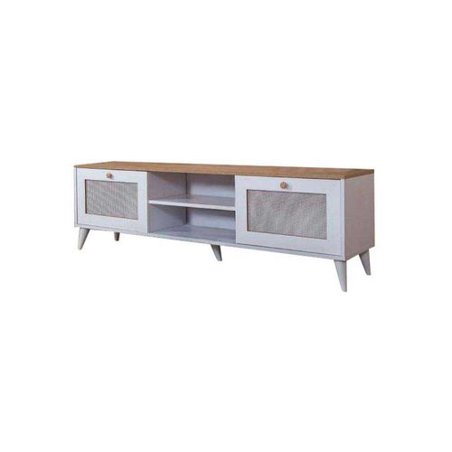 Meuble TV En Aggloméré Calvin 180 X 41 X 55 Cm - Chêne Et Blanc