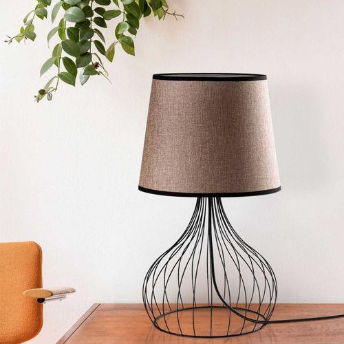 Lampe à Poser En Métal Et Tissu Telis Noir, Marron Clair