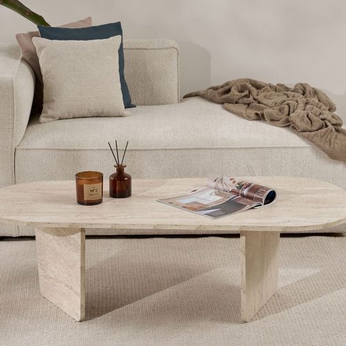 Table Basse Ovale Effet Travertin 130x65cm
