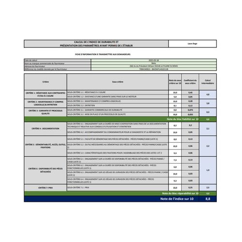 Lave-linge Hublot 60cm 10kg 1200 Tours/min - Bm3wfu410211b