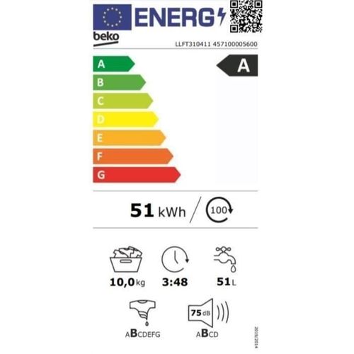 Lave-linge Hublot  Llft310411 - 10 Kg - L60cm - 1400 Trs/min - Classe à - Blanc