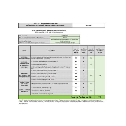 Lave-linge Frontal 7 kg 1400 trs/mn - Im764bmytimefr1