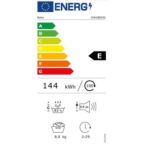 Seche-linge Pompe à Chaleur  D3h28e93s Eco Sense - 8 Kg - L60cm - Silver