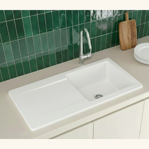 Évier Céramique Blanc Brillant Vitra Arkitekt 1 Grand Bac 1 Égouttoir