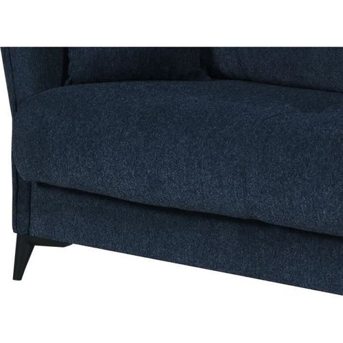 Canapé Convertible 3 Places - Ottowa - Tissu Bleu Foncé - 2 Coussins - Coffre - 217x92x85 Cm