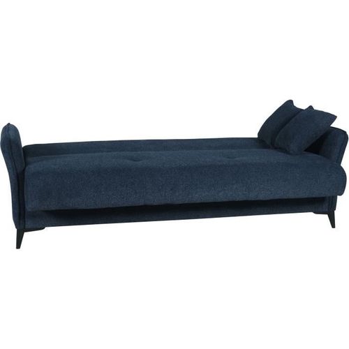 Canapé Convertible 3 Places - Ottowa - Tissu Bleu Foncé - 2 Coussins - Coffre - 217x92x85 Cm