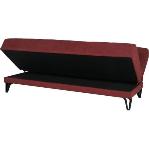 Banquette Convertible 3 Places - Limra - Tissu Rouge - 2 Coussins - 190 X 87 X 87 Cm