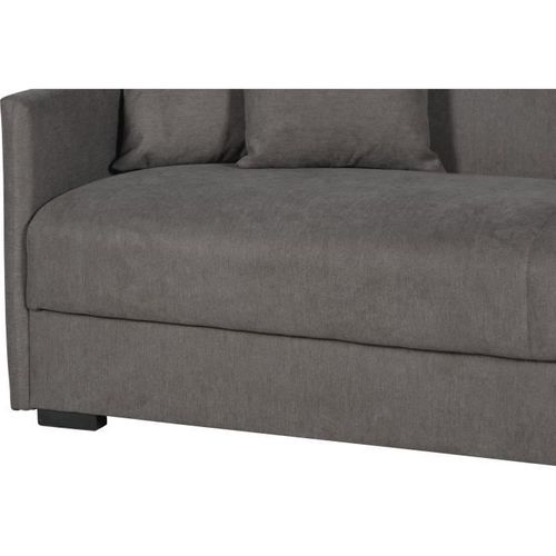Canapé Convertible 3 Places - Bianca - Tissu Taupe - 4 Coussins - Coffre - 204x92x91 Cm