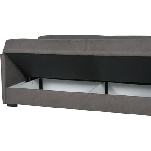 Canapé Convertible 3 Places - Bianca - Tissu Taupe - 4 Coussins - Coffre - 204x92x91 Cm