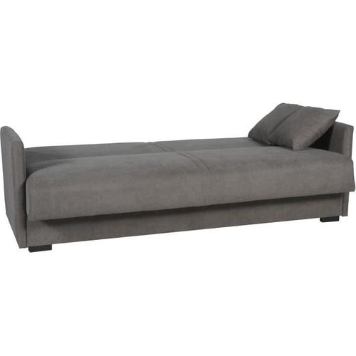Canapé Convertible 3 Places - Bianca - Tissu Taupe - 4 Coussins - Coffre - 204x92x91 Cm