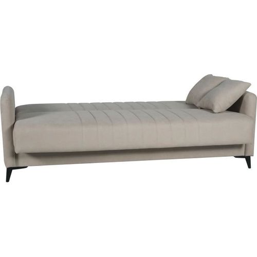 Canapé Convertible - 3 Places - Enzo - Tissu Beige - 2 Coussins - 211 X 92 X 98 Cm
