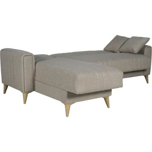 Canapé D'angle Convertible Réversible 3 / 4 Personnes Omega Tissu Beige - Coffre - 225x81/151x84 Cm
