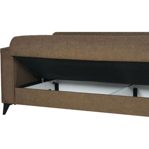 Canapé Convertible 3 Places - Bergamo - Tissu Marron - 2 Coussins - Coffre - 230x85x89 Cm